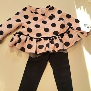 Pink and black polka dot outfit